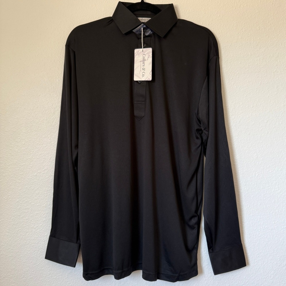 Collars & Co Men Dress Collar Polo Shirt Black Long Sleeve Performance Small NWT